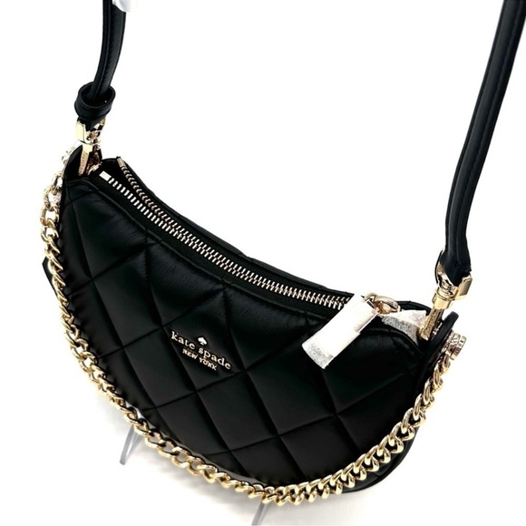 Kate Spade Carey Zip Top Crossbody Bag Black/Gold - Picture 10 of 15